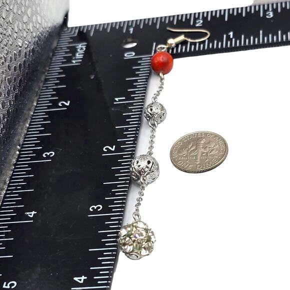 Artisan Shoulders Dusters Earrings Pierced Silver Tone Red Stone Like Beads - Picture 4 of 6